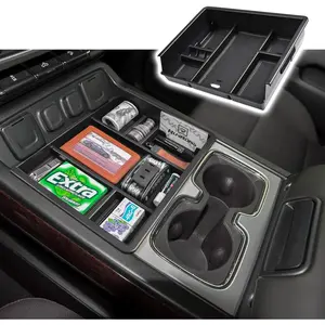 Center Console Organizer Compartment Tray Compatible with Chevy Silverado/ Sierra 1500(2014-2018) and Silverado/Sierra 2500/3500HD(2015-2019), Full Console w/Bucket Seats ONLY, Black