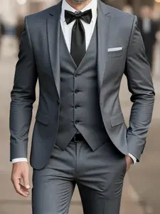 Men's 3pcs One Button Suit Set: Blazer (Long Sleeve) + Vest + Trousers, Business Casual, Formal Wear, Stylish and Elegant, Premium Quality Wedding Grooms Suit for Weddings, Workwear, and Parties