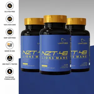 Limitless X Inc NZT-48 Lions Mane Premium Booster 3 Bottles Organic Extract for Cognitive Function & Immune Support Vegan Non-GMO Edible Supplement