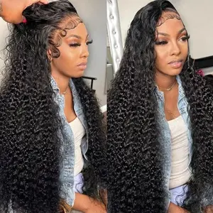 Bling Hair 36 38inch Kinky Curly Lace Front Wigs Human Hair Pre Plucked 180% Density 13x4 13x6 HD Transparent Lace Frontal Curly Wigs Human Hair Deep Curly Human Hair Wigs For Women Natural Black
