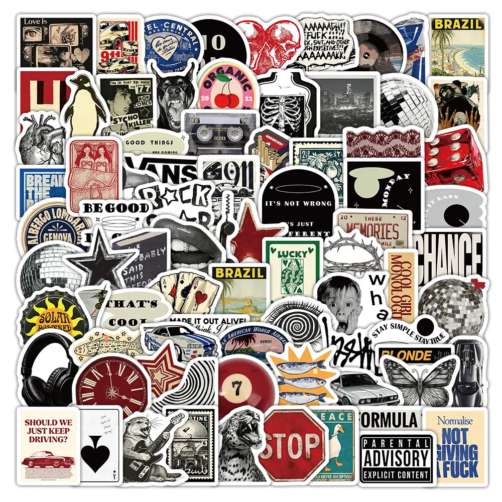 103 Pcs Retro American Style Waterproof Stickers, Vintage Decals for Phone, Laptop & Journal Decoration