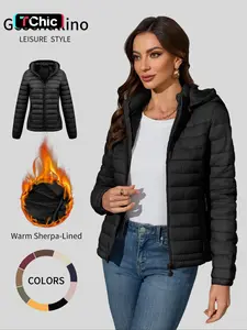 Women's Winter Cotton Jacket, Casual Fitted Hooded Coat with Pockets and Zipper, Warm Lightweight Commuter Outerwear for Fall & Winter