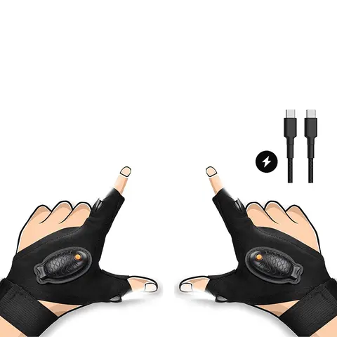 【Today's Special】Adjustable LED Light Gloves - Velcro Straps, Elastic Fabric, Comfortable Fit, All Sizes, Fashionable Design - Ideal for Car Repair, Biking (Sports & Outdoor Accessories)