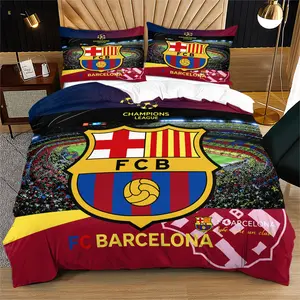 Barcelona Football Club printed pattern soft and durable bedding duvet set, including 1 duvet cover and 1 or 2 pillowcases, without a core or pillow, suitable for children or adults as gifts, modern style fashionable bedroom bed decoration Bed Sets