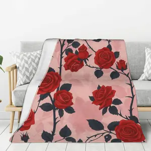 Red rose carpet, elegant floral pattern flannel blanket, soft, warm, lightweight, comfortable plush blanket, Soft Cozy Blanket
