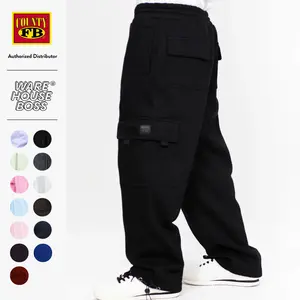 FB COUNTY Men's Heavyweight Cargo Sweatpants FBCOUNTY Relaxed Fit Fleece Pants 6 Pockets Drawstrings Hip Hop Harem Casual Trouser