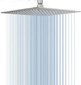 Rain Shower Head, High-Pressure High Flow Square Shower Head, 12/16-InchLarge Stainless Steel Shower Heads ,Ultra-Thin Rainfall Bath Shower 1/2-Inch Connection Brushed Nickel Shower