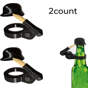 2-Pack Soldier Salute Beer Bottle Caps, Reusable Helmet Drinking Hats, Decorative Design, Collectible, Party Accessories, Gift, Reusable Drink Covers