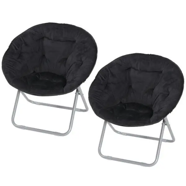 ZENSTYLE 2-Piece Minimal Modern Faux Fur Saucer Chairs - Round Frame, Fabric Backrest, Effortless Folding, Comfy Squishy Living Room Furniture, Chair for Bedroom, 110kg Capacity Indoor Room Decor