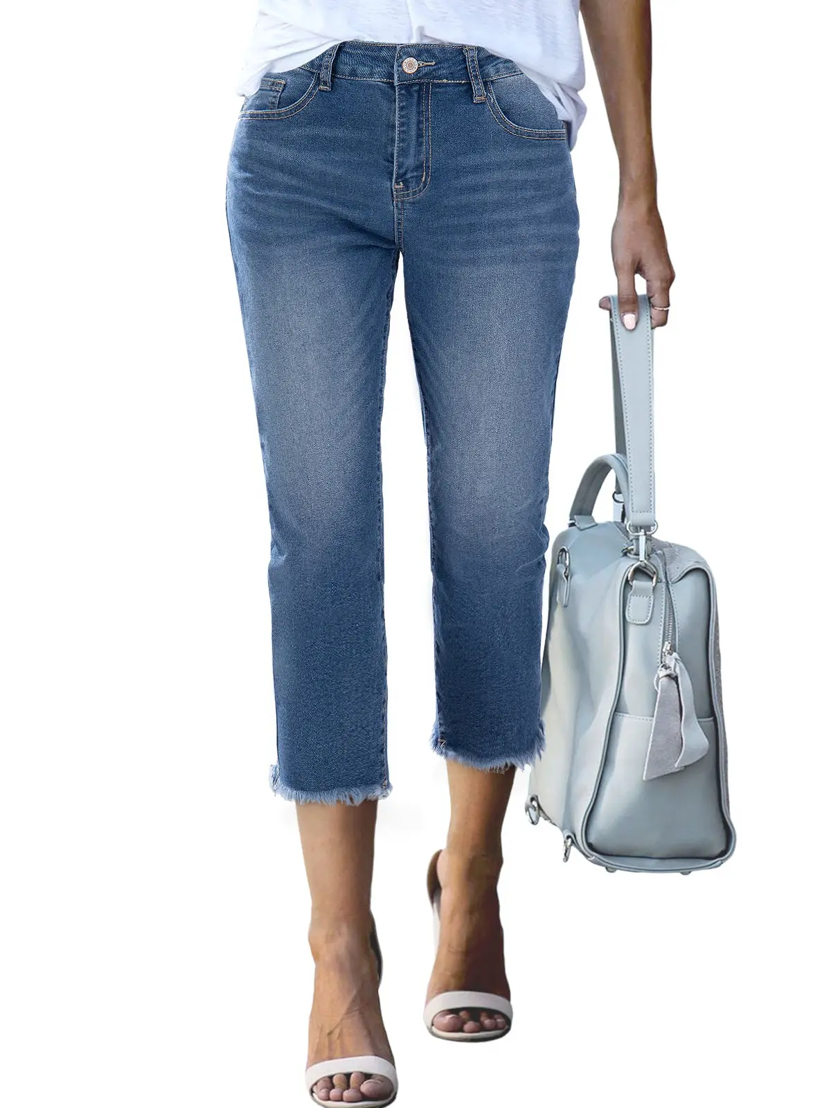 Sidefeel Women's Capri Jeans High Waisted 2026 Summer Fashion Straight Leg Raw Hem Denim Capri Pants DealsForYouDays summerwins WeeklyDeals Summer Outfit