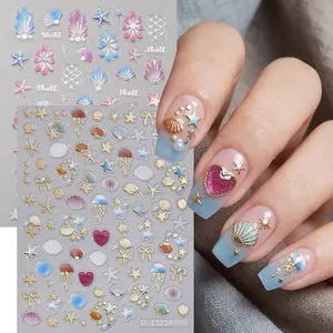 Summer Ocean Pearl Nail Art Stickers, Nail Art Design, DIY Manicure Decorations, 5D Relief Jelly Nail Decals, Summer Beauty Accessories, DIY Nails
