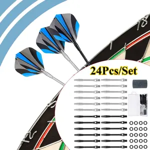 24 Pieces Aluminum Dart Shafts for Darts Steel Tip Soft Tip Dart Accessories,1.97 Inches Hard Metal Dart Stems with Rubber O Rings,Darts Sharpener for Sports Outdoor Dart Flight (Black, Silver)