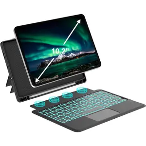 for iPad 9th Generation Case with Keyboard, 7 Color Backlit, Multi-Touch Trackpad, Built-in Pencil Holder, Detachable Magnetic Folio Cover for iPad 9th/8th/7th Gen 10.2" & Air 3rd 10.5" Black