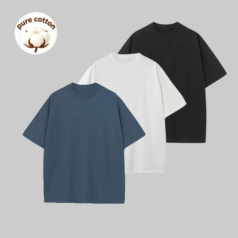 3 Pack Unisex 230GSM Heavyweight 100% Cotton T-Shirts, Vintage Plant Dyed Oversized Loose Fit Crew Neck Basic Tees, Fade Resistant Quick Dry Moisture Wicking Casual Streetwear Tops, Christmas Gift for Everyday Wear Crewneck