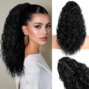 Claw Clip Ponytail Extension for women - 18" Long Curly Black Drawstring Ponytail Hair Extensions for Women, Strong Hold Fluffy Natural Looking Synthetic Hair Pieces for Women Daily Use