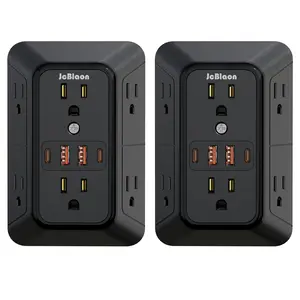 2 Pack 10 Ni 1 USB Wall Charger, 6 AC Outlet Extender with 4 USB Charging Ports(2 USB C), 3-Sided Power Strip Multi Plug Wall Outlet Splitter Adapter Spaced for Home Office Dorm（Black）