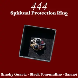 444 Angel Number Inspired Crystal Ring for Grounding & Protection with Smoky Quartz Black Tourmaline and Garnet