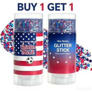 【BUY 1 GET 1 ]4th of July Gel Highlighter Stick - Red-White-Blue Sparkle, Smooth Cosmetic, Water Proof, for Holiday Party Events, Teen Girl Gifts