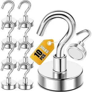 Magnetic Hooks for Cruise Cabins, 10 Pack 30lbs Heavy Duty Strong N52 Magnet Hooks for Hanging, Fit for Fridge Cubicle Classroom Beach Kitchen Grills Silver