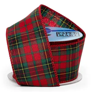 2-1/2" x 10 Yds Red Green Plaid Tartan Checkered Ribbon
