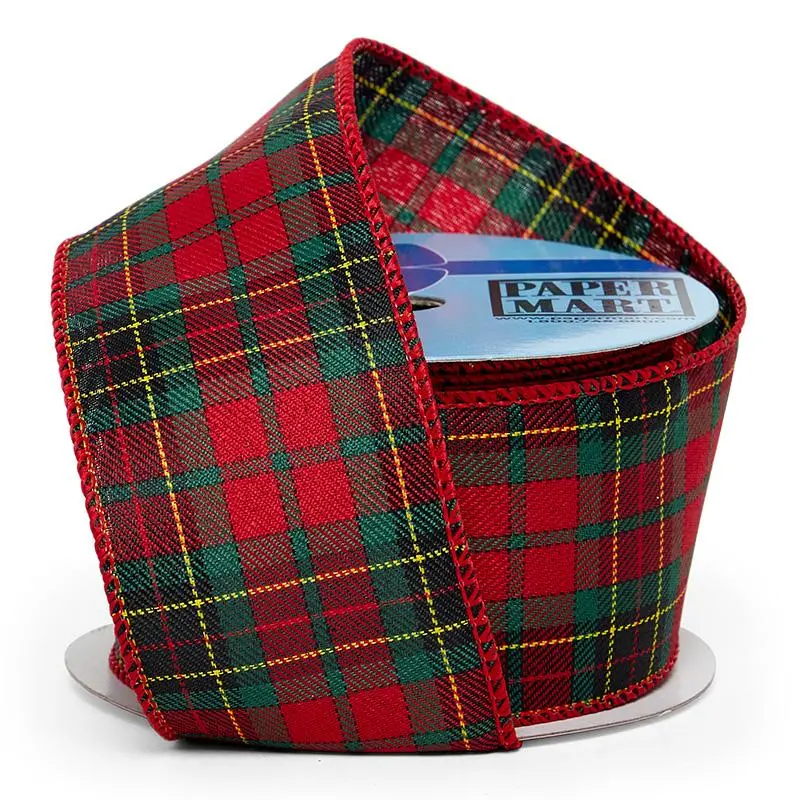 2-1/2" x 10 Yds Red Green Plaid Tartan Checkered Ribbon