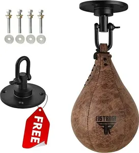 Premium Leather Boxing Speed Ball Punch Bag Kit - MMA, Muay Thai Training with Swivel Wall Mount - Durable, Professional Home Gym Equipment for Commercial Use, Heavy Duty Punching Bag for Fitness & Training"