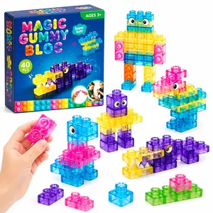 Soft Jelly Building Blocks for Kids, Squishy Multi-Color Stacking Blocks Toy Set, Sensory Tactile Play Puzzle Blocks for Preschool STEM Learning Age 3+