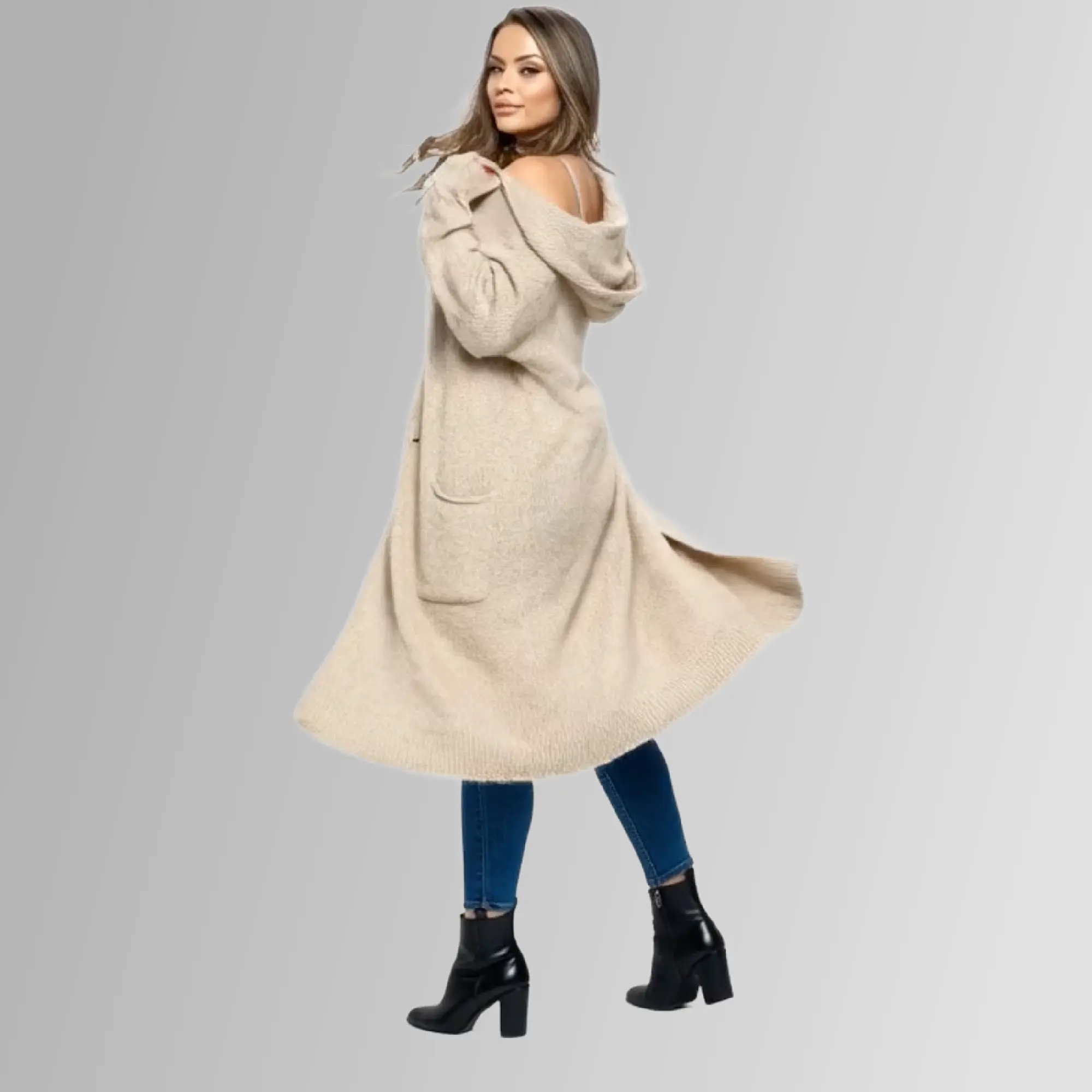 Taupe Knit Open Front Cardigan Sweater