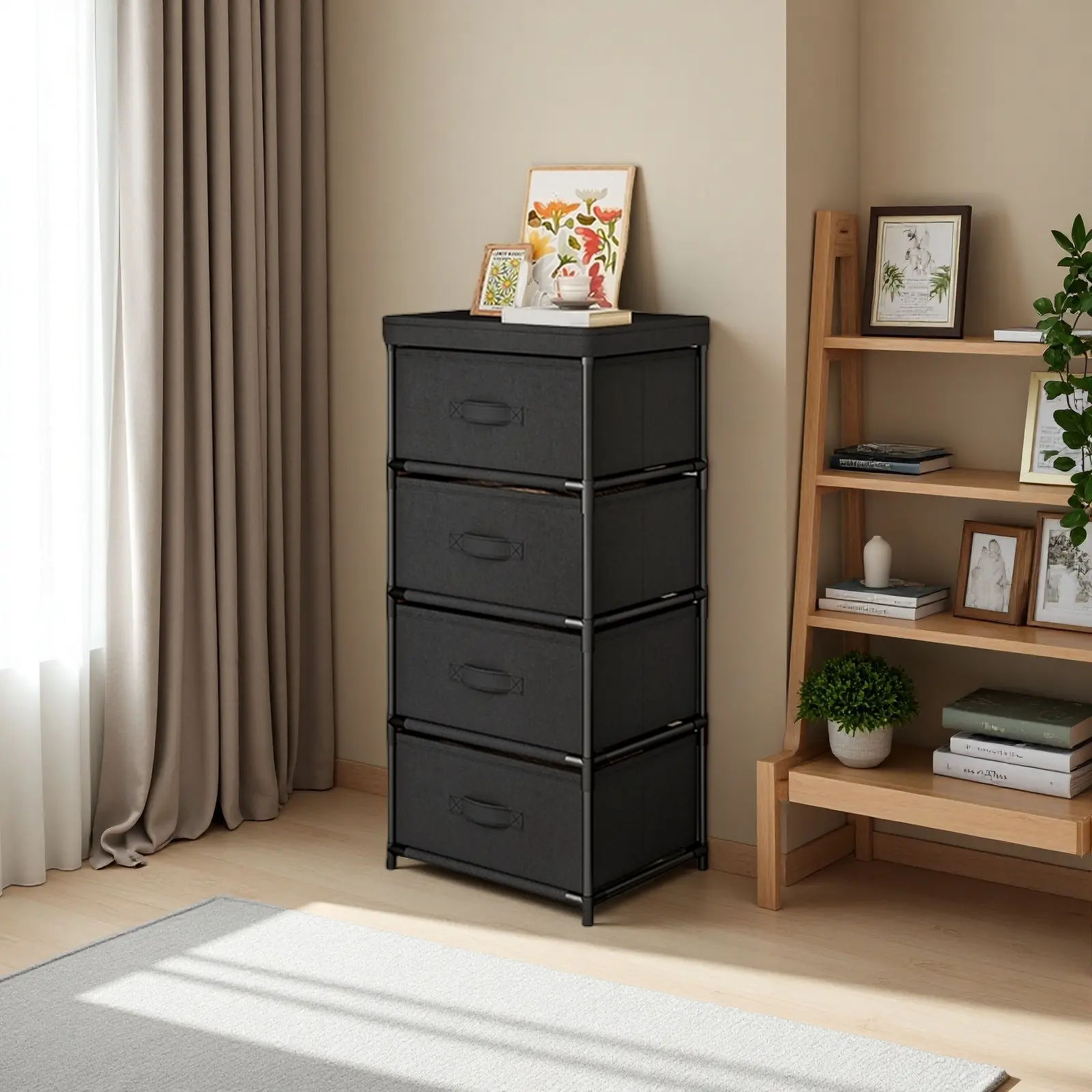 1 Row 4 Tier 4 Drawers Organizers, Storage Basket, Storage Tower, Organizer Unit, Dresser, Fabric Dresser for Bedroom, Hallway, Entryway, Closets, Sturdy Frame, Easy Pull Handle