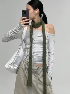 Stylish Women's Thin Long Scarf - Lightweight Narrow Neck Wrap with Slightly Rolled Edge