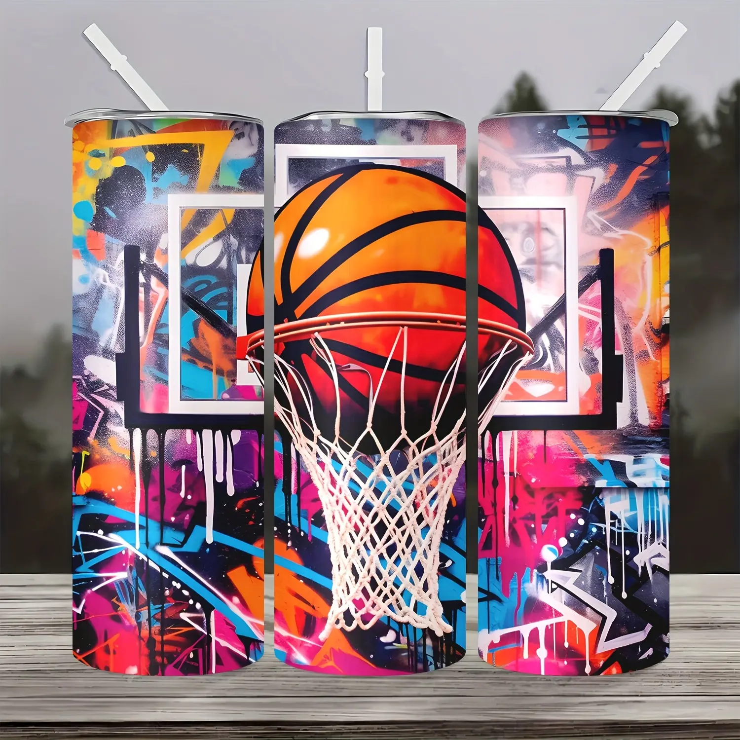 Basketball Design Tumbler - 20oz Insulated Stainless Steel Cup with Straw Lid |   Keeps Hot & Cold |   Portable for Travel, Sports, Gym |   304 Steel Body, BPA-Free
