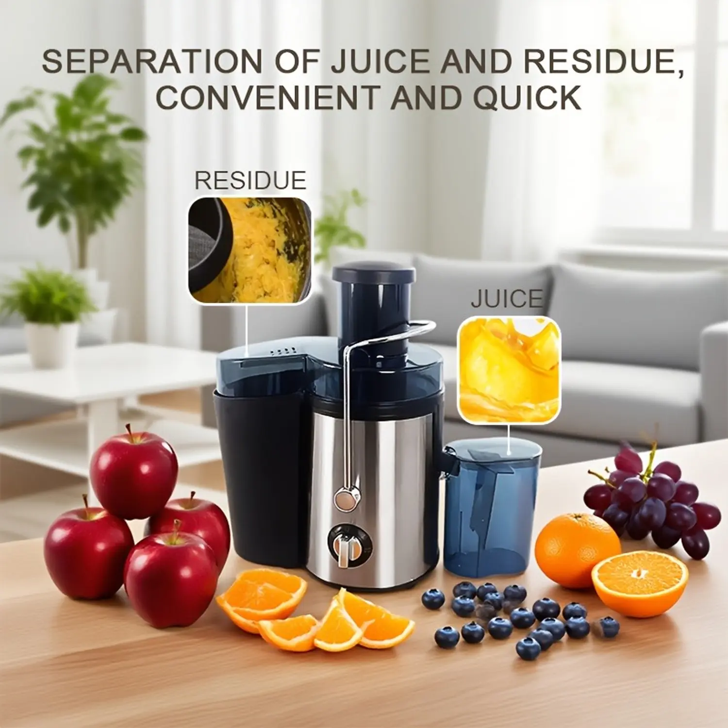 Household and commercial dual-purpose juicer with powerful motor, high-speed output, fine and residue free juice, large capacity machine, material, high temperature resistance, odorless fruit and vegetable fresh pressing juicer