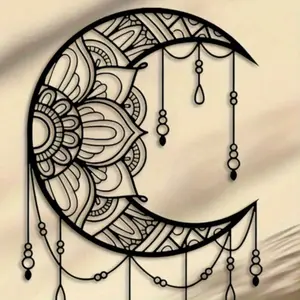 Bohemian Moon Mandala Metal Wall Sculpture Hanging Handmade Home Decor Art for Living Room Bedroom Yoga Studio Spiritual Gift