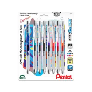 Pentel EnerGel Expressions, 60th Anniversary Limited Edition Pack, ICE Liquid Gel Pens, (0.7mm) Medium Line, Assorted Ink, 8-Pk 
