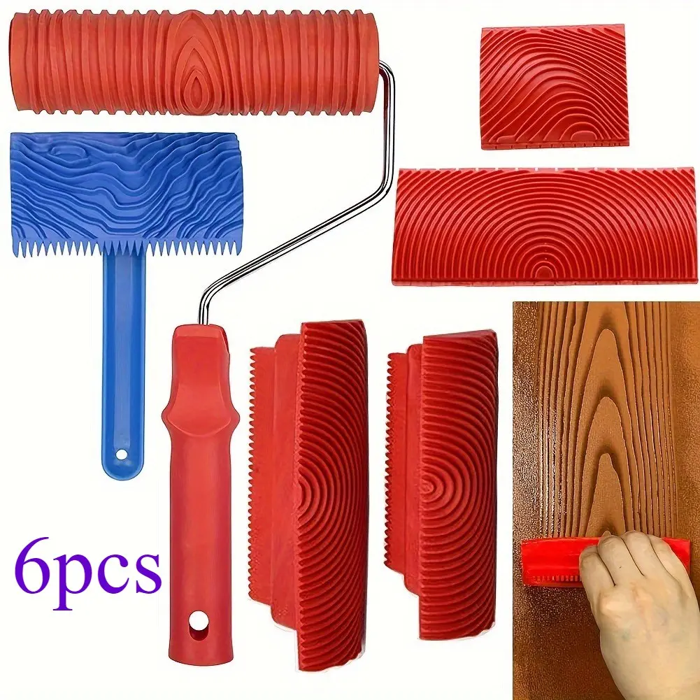 6pcs  Wood Grain Tool Set, DIY Rubber Wood Grain Roller Tools with Handles Grip, Wall Art Paint Decor, Looks Like Real Wood
