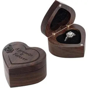 Wislist Engagement Slim Wood Ring Box Heart Shaped Ring Case for Proposal,Wedding Ceremony,Christmas Birthday Gift(A promise is forever) Organiser Wooden