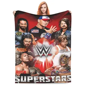 Super Cozy W-WWE Blanket Lightweight Throw Blanket Flannel Flannel Microfiber Plush Bed Blanket Super Soft Blanket For All Season 3D Print Design 60"x50",Christmas Gift,Gift For Men & Women, Vintage Blanket, Wrest Blanket