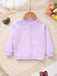 Baby Four-Season Solid Color Sweet Soft Thin Knit Round Neck Lace-Up Cardigan Coat Small Shawl, Comfortable and Stylish Infant Outerwear, Toddler Jacket