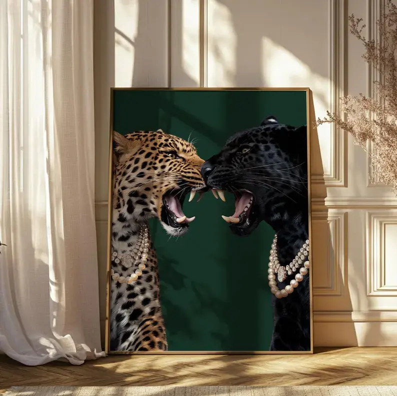 Leopard and Jaguar Print Panther Wall Art Vintage Photography Fashion Print Printable Wall Art retro Dark Green leopard Luxury Decor