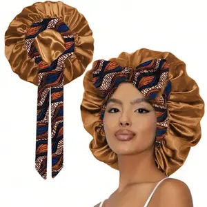 Satin Bonnet Silk Bonnet for Sleeping single  Layer Satin Lined Hair Bonnet with Tie Band for Woman Curly Hair Haircare Coffee Brown Shower