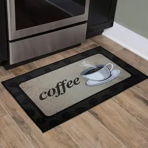 Multi-Purpose Coffee Design Mat – Non-Slip Rug for Kitchen, Coffee Bar, Hallway, Bathroom, or Entry