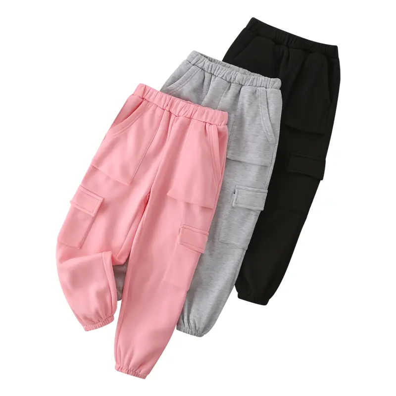 3-piece girls' joker overalls in autumn and winter-design of leisure outdoor jogging belt pocket for children aged 3-12 Cute Pants