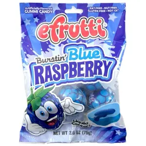 Efrutti Burstin' Blue Raspberry Gummy Candies - Sweet, Flavorful Bite-Sized Treats with Soft Chewy Sugar-Based Liquid Center - Gluten Free, GMO Free - 2.6 oz Pouch (5 Gummies) - for Snacking or Gifting, Resealable Bag, Candy, Saturated Fat Free