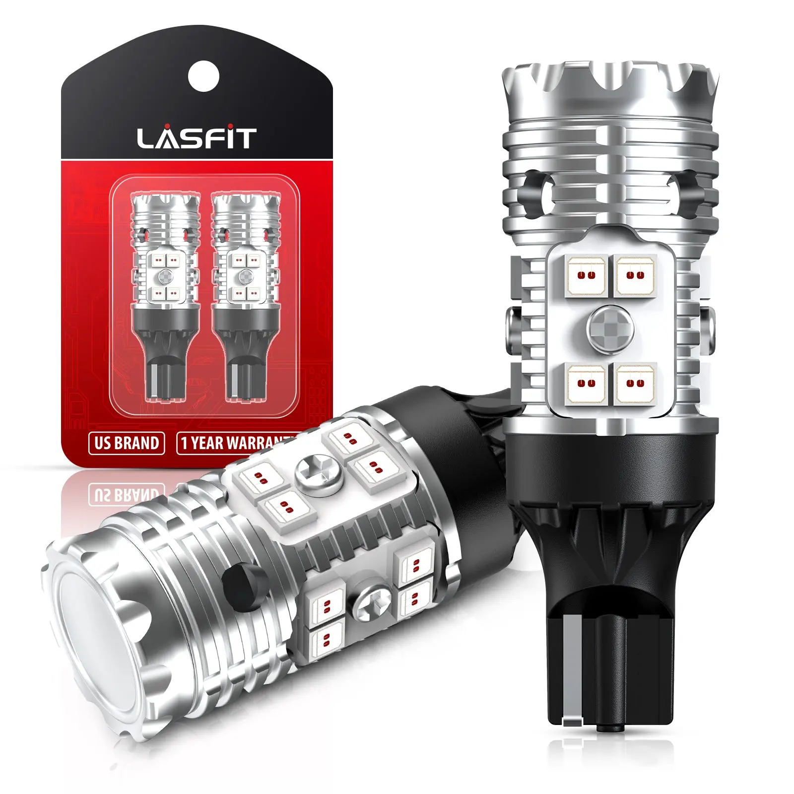 Lasfit Bright Vehicle LED Third Brake Light Bulbs - 921, 912, T15, W16W CANBUS Red Upgraded Version, 2-Pack for Cars, Bright Led, Car Lighting Accessories, Replacement Car Light