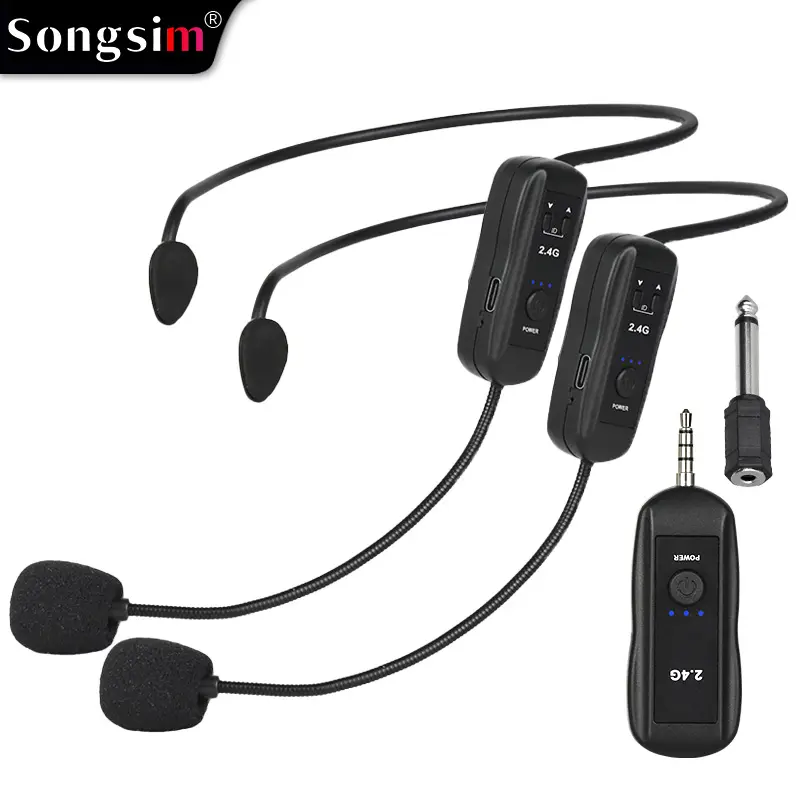 Songsim WX26 Portable Wireless Bluetooth Headset Mic with 2.4Ghz Receiver, Gooseneck Flex Metal Arm, 360° Adjustable, 3.5mm/6.5mm Jacks, Batteries, Compatible with PC & Audio Mixer, Ideal Teaching Tool for Teachers & Tour Guides