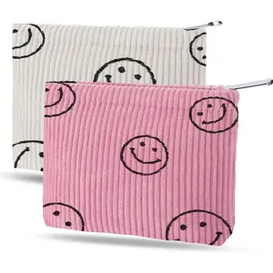 2 Pack  Purse, Soft Corduroy Purse Pouch with Zipper Cute Smiley   Purse Mini Change Purse Pouch for Pocket, Small Pouch for Women Credit Card Key Lipstick Holder