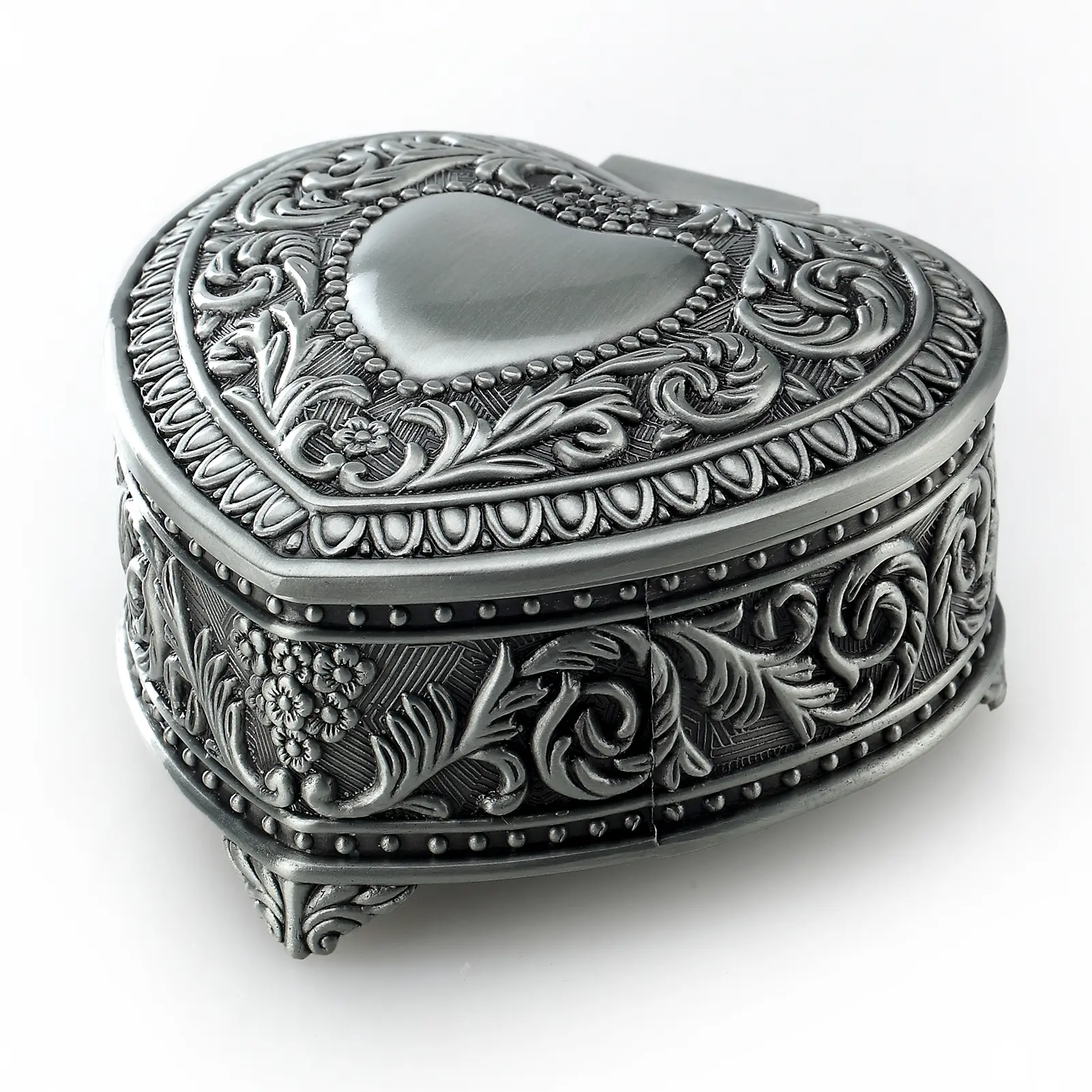Sinzyo Heart-Shaped Embossed Alloy Metal Wind-Up Music Box, Antique Jewelry Decor for Girlfriend - Wedding, Christmas Gifts, Plays Davy Jones