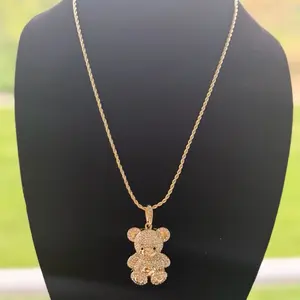 Large Teddy Bear Pendant Gold-Filled Necklace Chain