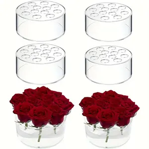 [Acrylic Flower Vases] 1/2/4/6pcs Acrylic Flower Vases for Centerpieces Round - Large Clear Floral Vase with 12 Holes, Cylinder Box Arranger Low Base Holder for Wedding Birthday Party Events Home Dining Table Decor
