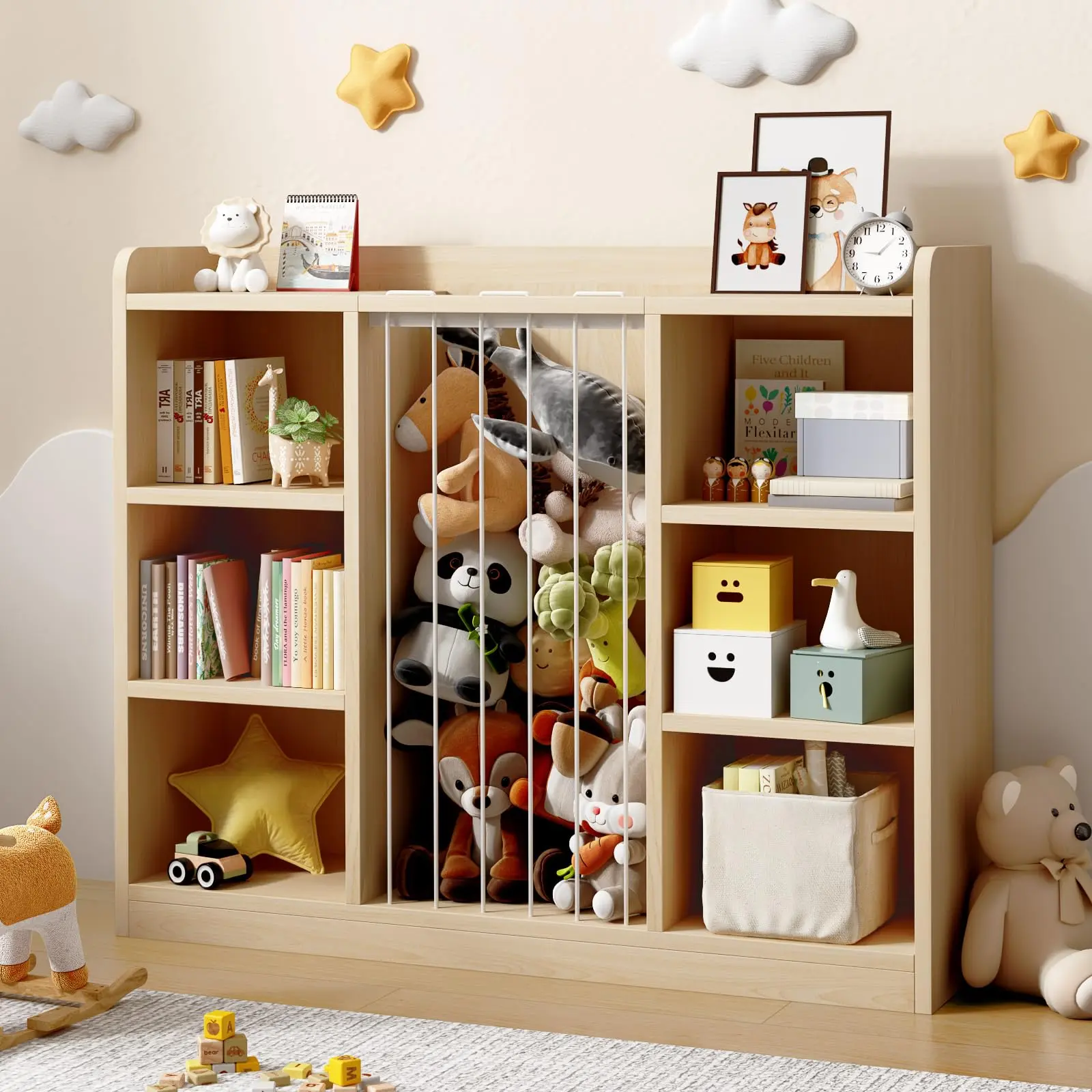 【SummerFinds】ONBRILL Toddler Stuffed Animal Zoo, Toy Storage Organizer for Playroom, Plush Toy Organizers and Storage, Book Shelf for Kids Rooms, Elastic Band Child Bookcase, Toy Shelf with 8 Storage Cubbies